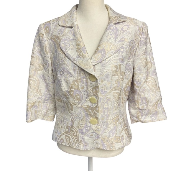 Talbot’s Blazer Jacket Size 8P White Lavender Cream Paisley 3/4 Sleeves Office - Picture 1 of 12